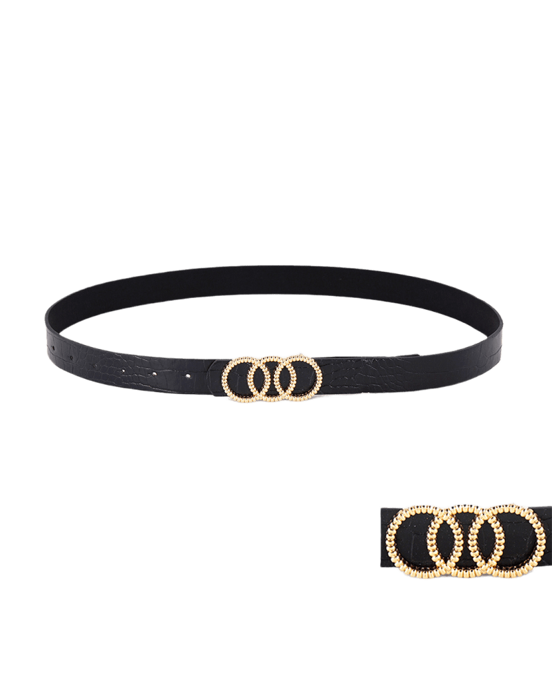 Front of a size One Size Three Round Buckle Belt Black in BLACK by Cocoboo. | dia_product_style_image_id:315117